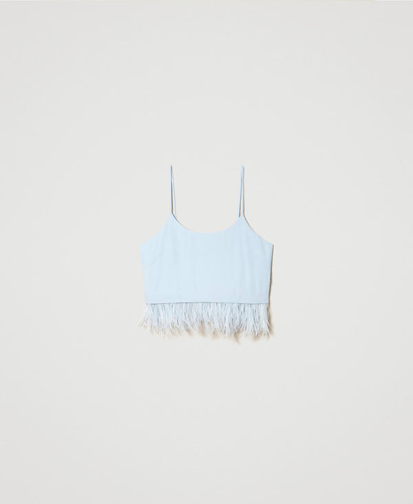 Top cropped en satin avec plumes