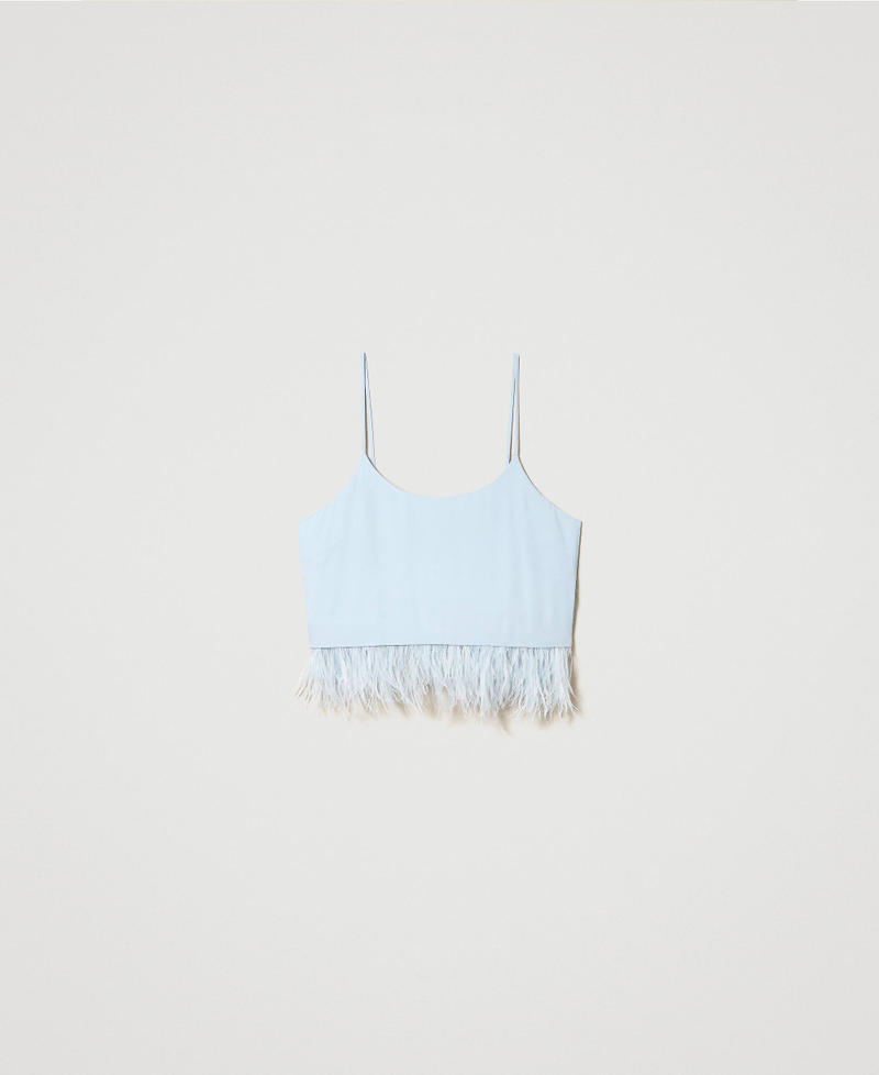 Top cropped in raso con piume