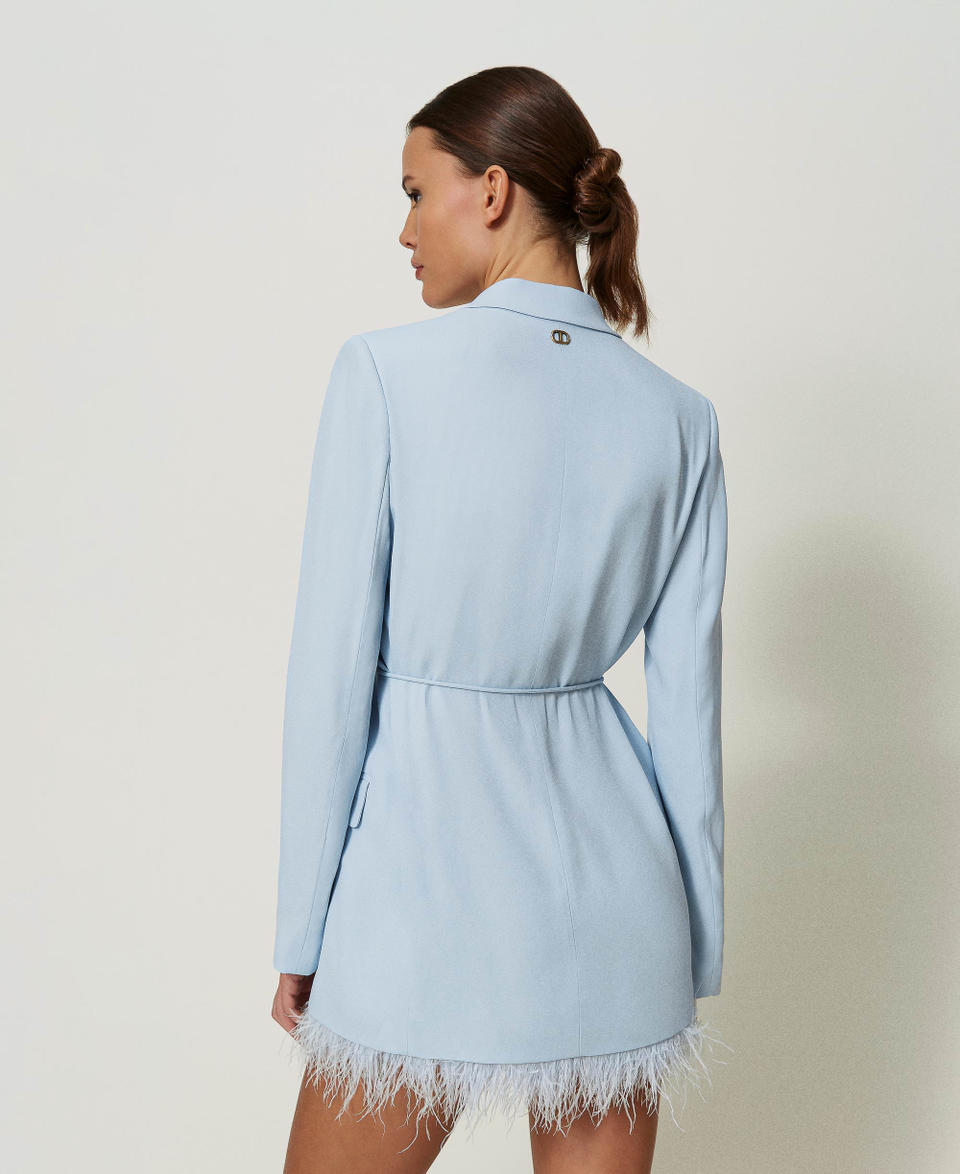 Giacca blazer in raso con piume Azzurro "Blue Tear" Donna 241TP2372_11307_03