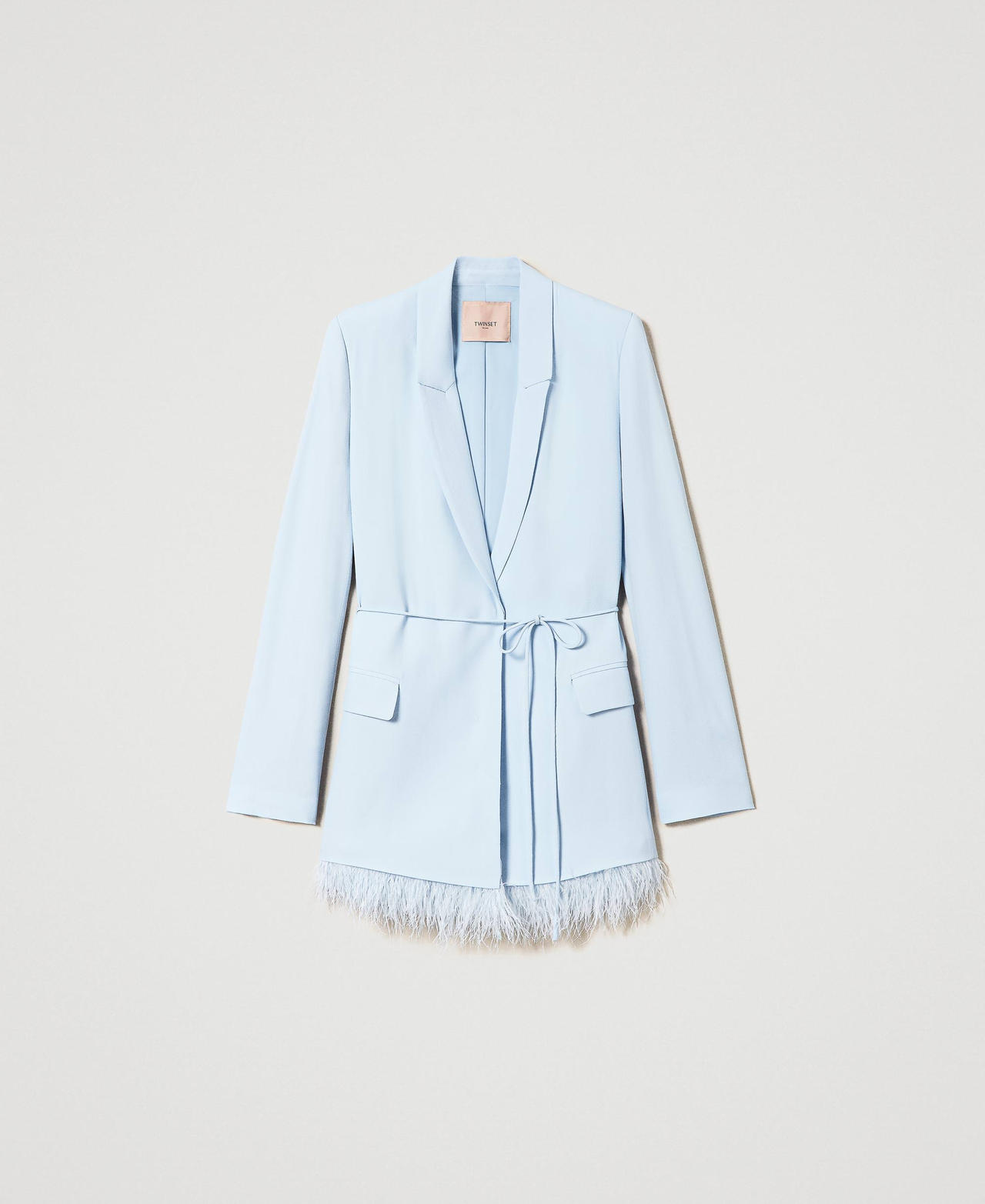 Satin blazer with feathers "Blue Tear" Light Blue Woman 241TP2372_11307_0S