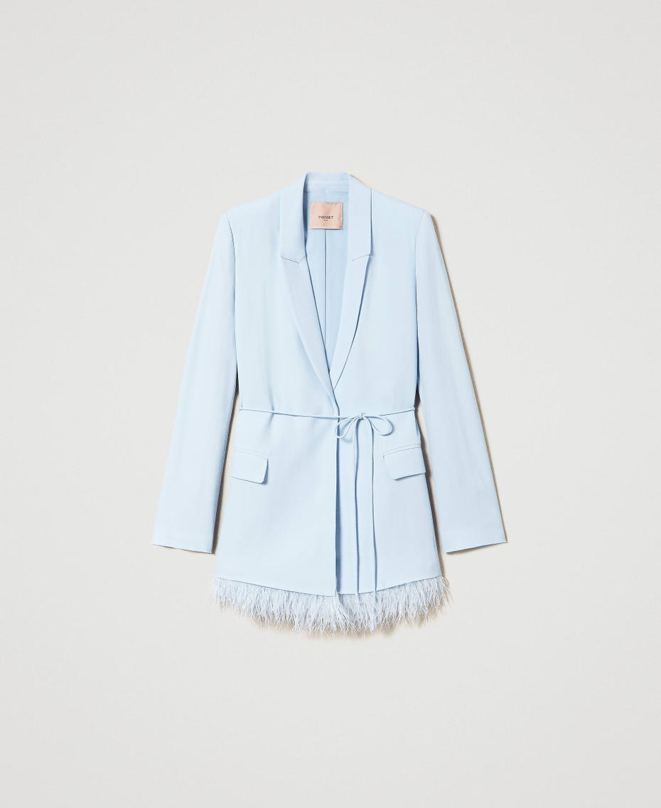 Giacca blazer in raso con piume Azzurro "Blue Tear" Donna 241TP2372_11307_S0
