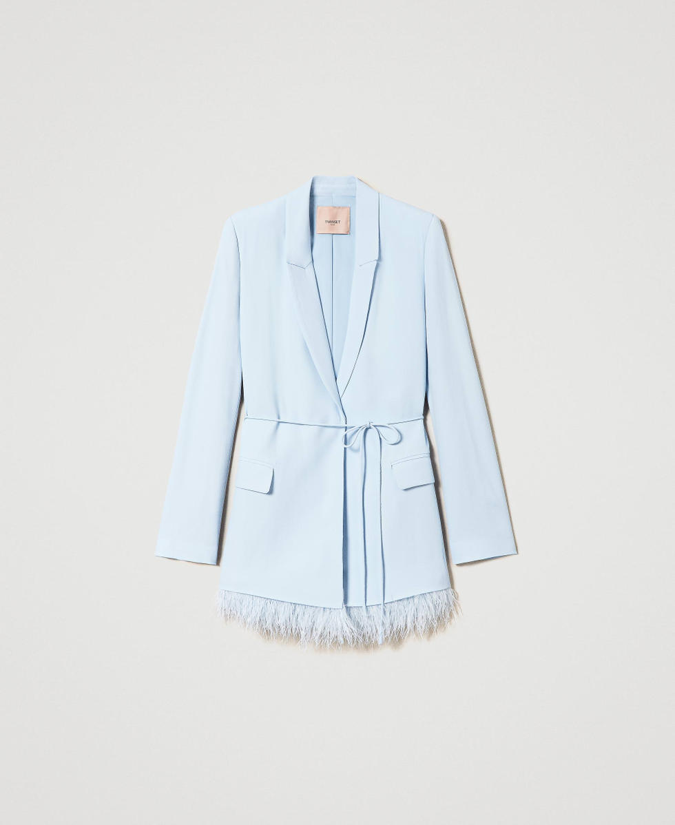 Satin duster coat with feathers Woman Light blue TWINSET Milano