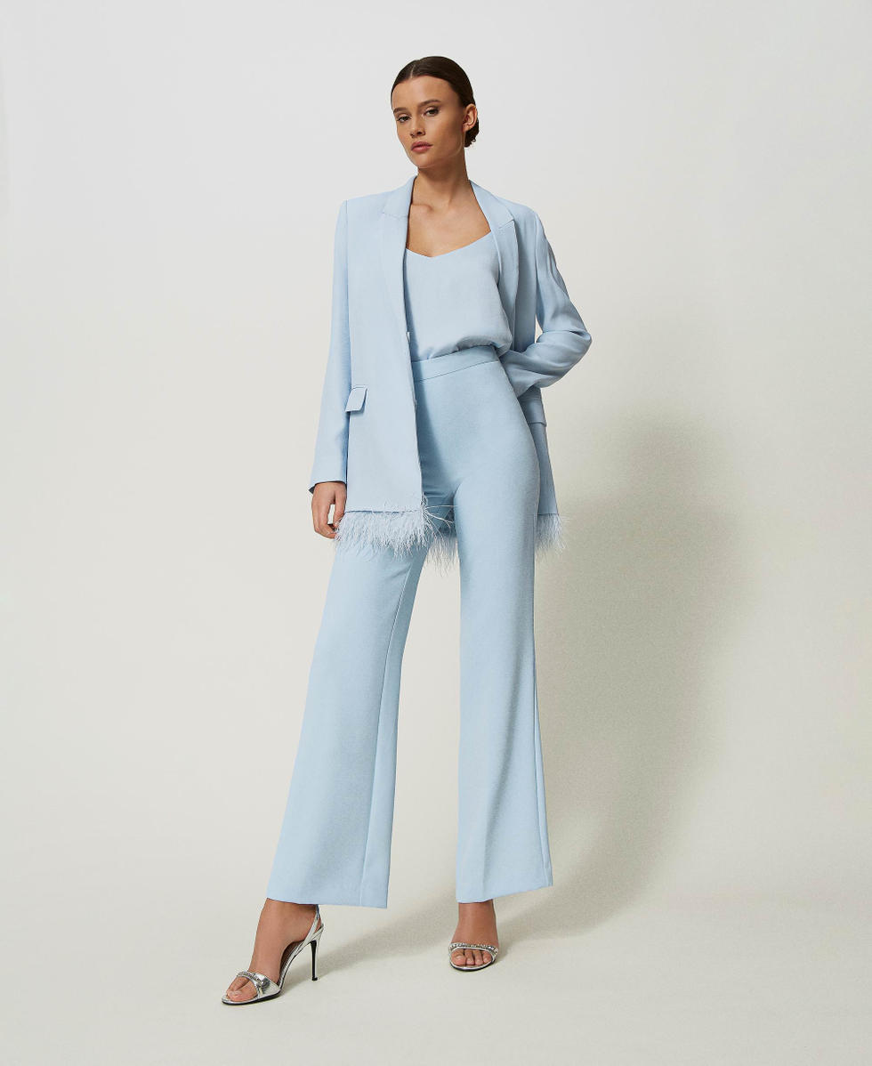 Satin blazer with feathers Woman Light blue TWINSET Milano