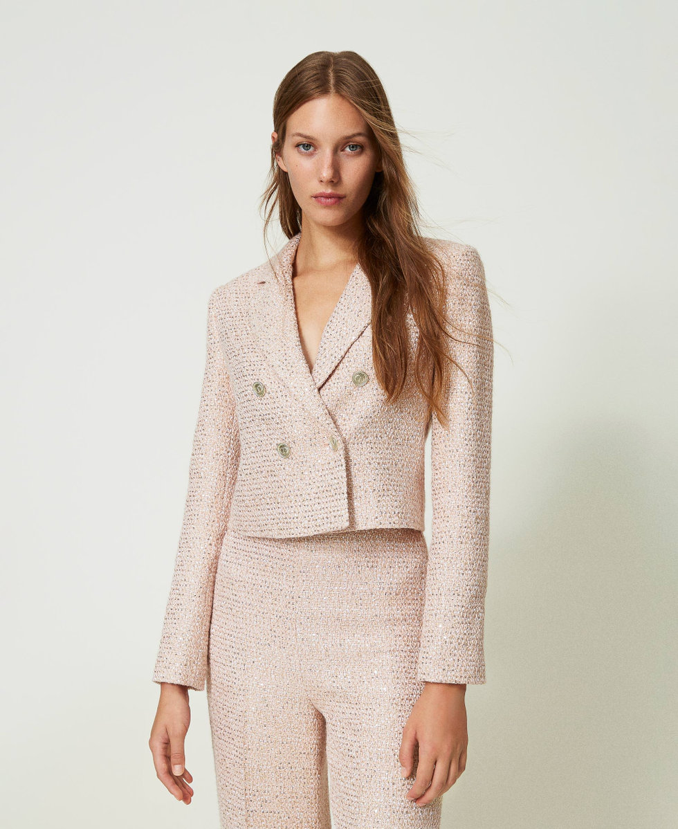 Blouson Spencer en tissu boucle lurex Femme Rose TWINSET Milano