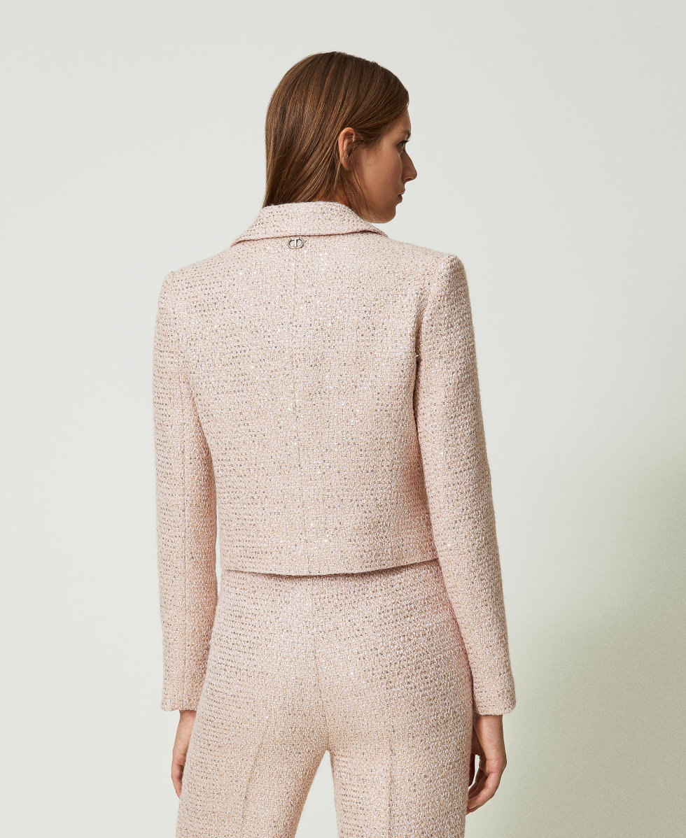 Blouson Spencer en tissu boucl&eacute; lurex