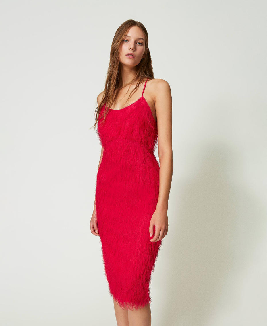 Midi dress with feather-like threads "Bright Rose” Pink Woman 241TP2430-01