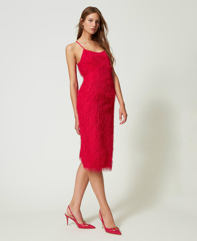 Платье миди с нитями с имитацией перьев Розовый "Яркая Роза" женщина 241TP2430-02
