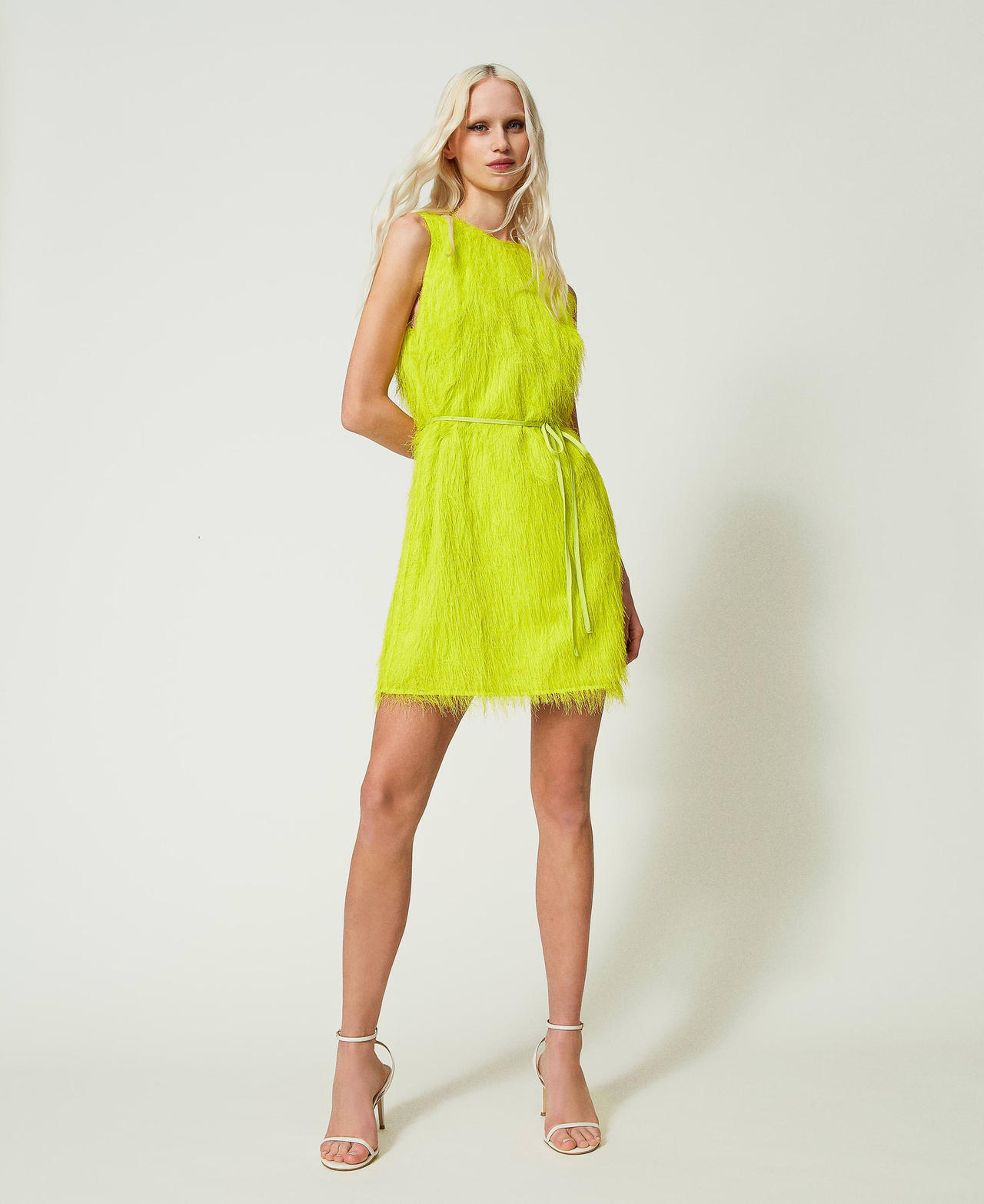 Short dress with feather-like threads “Light Lemon” Yellow Woman 241TP2431-02