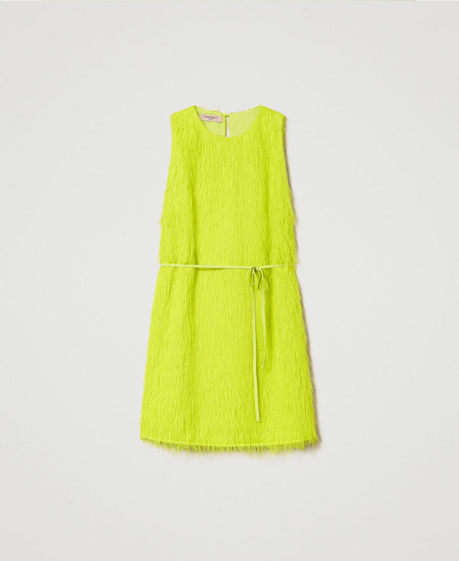 Kurzes Kleid mit Fäden in Federoptik „Light Lemon“-Gelb Frau 241TP2431-0S