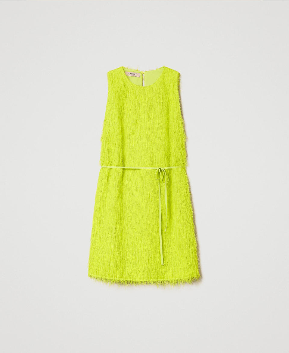 Short dress with feather-like threads “Light Lemon” Yellow Woman 241TP2431_04615_0S