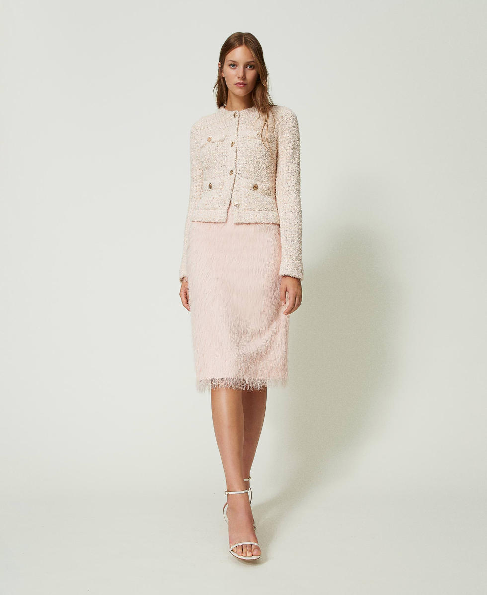Midi skirt with feather-like threads Cupcake Pink Woman 241TP2433_00178_02