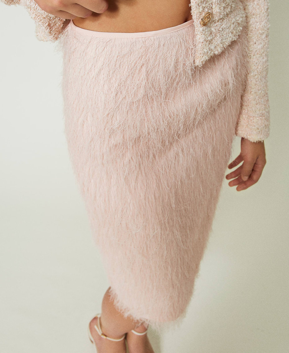 Midi skirt with feather-like threads Cupcake Pink Woman 241TP2433-05