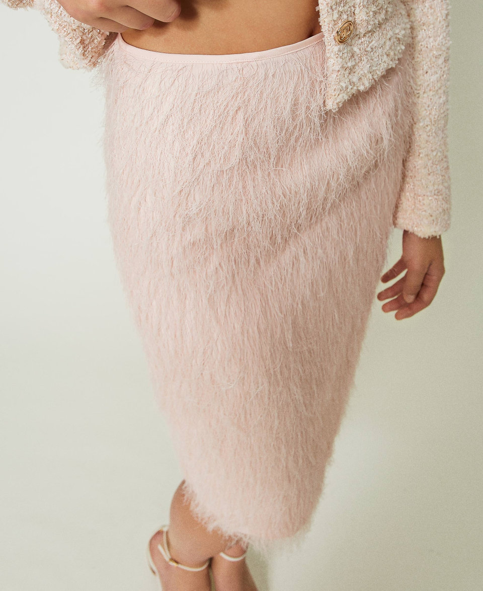 Midi skirt with feather-like threads Cupcake Pink Woman 241TP2433_00178_05