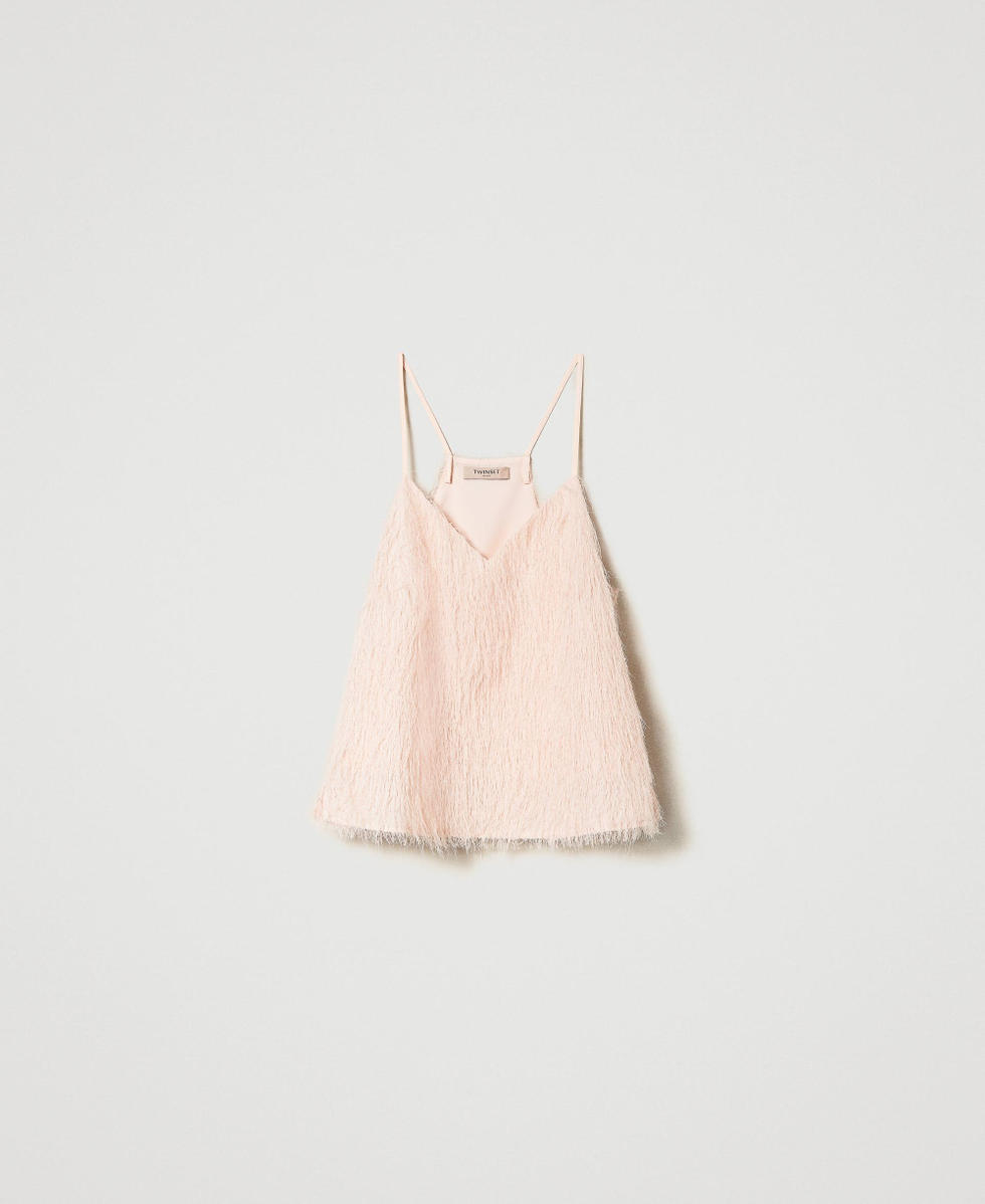 Top with feather-like threads Cupcake Pink Woman 241TP2434_00178_S0
