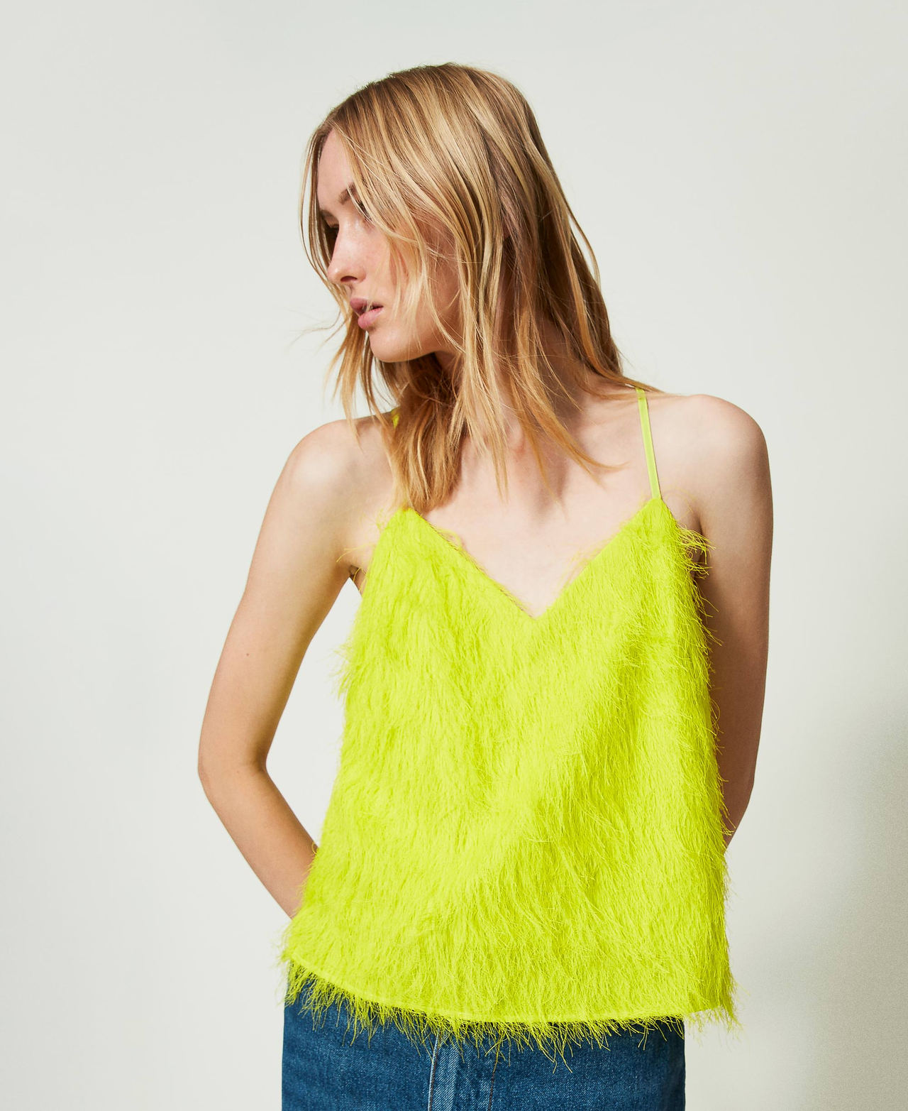 Top con fili effetto piume Giallo "Light Lemon" Donna 241TP2434_04615_01