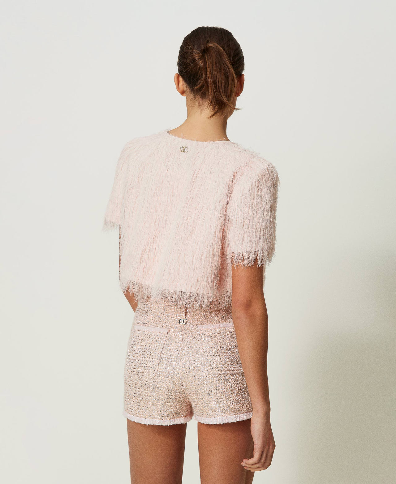 Shrug with feather-like threads Cupcake Pink Woman 241TP2435_00178_03