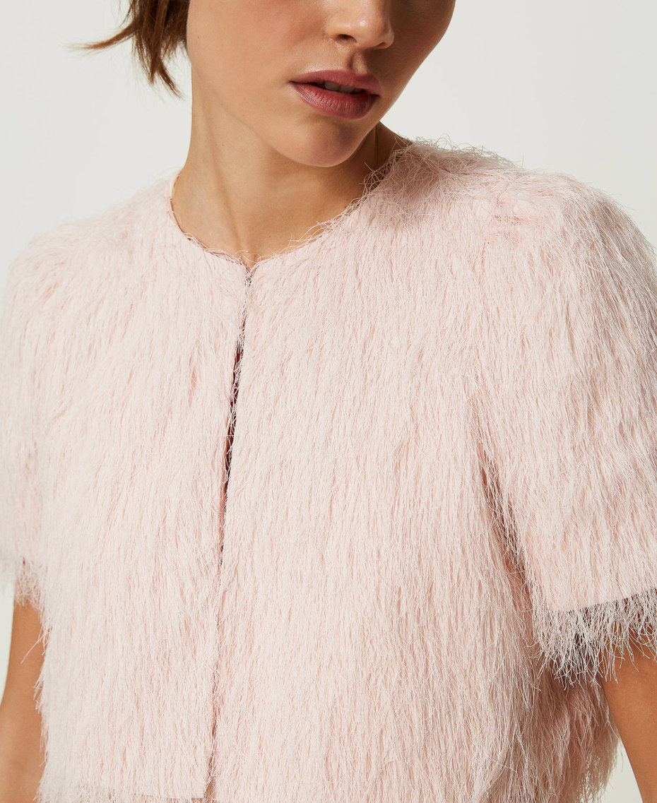 Shrug with feather-like threads Cupcake Pink Woman 241TP2435_00178_04