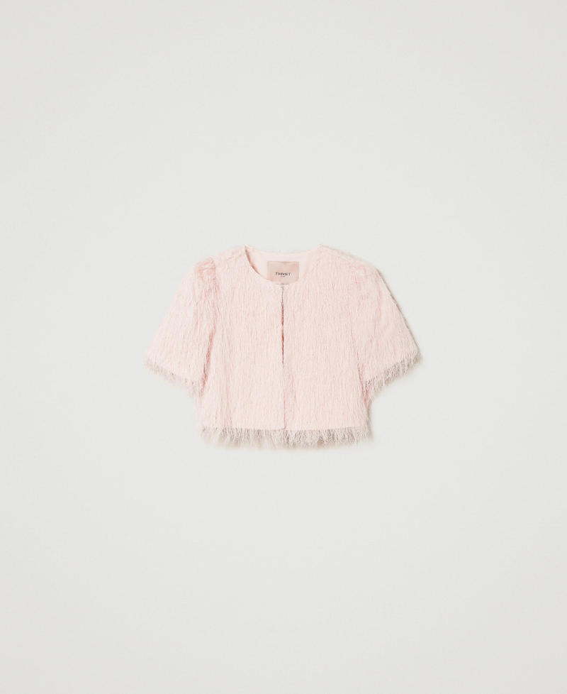 Shrug with feather-like threads Cupcake Pink Woman 241TP2435_00178_S0