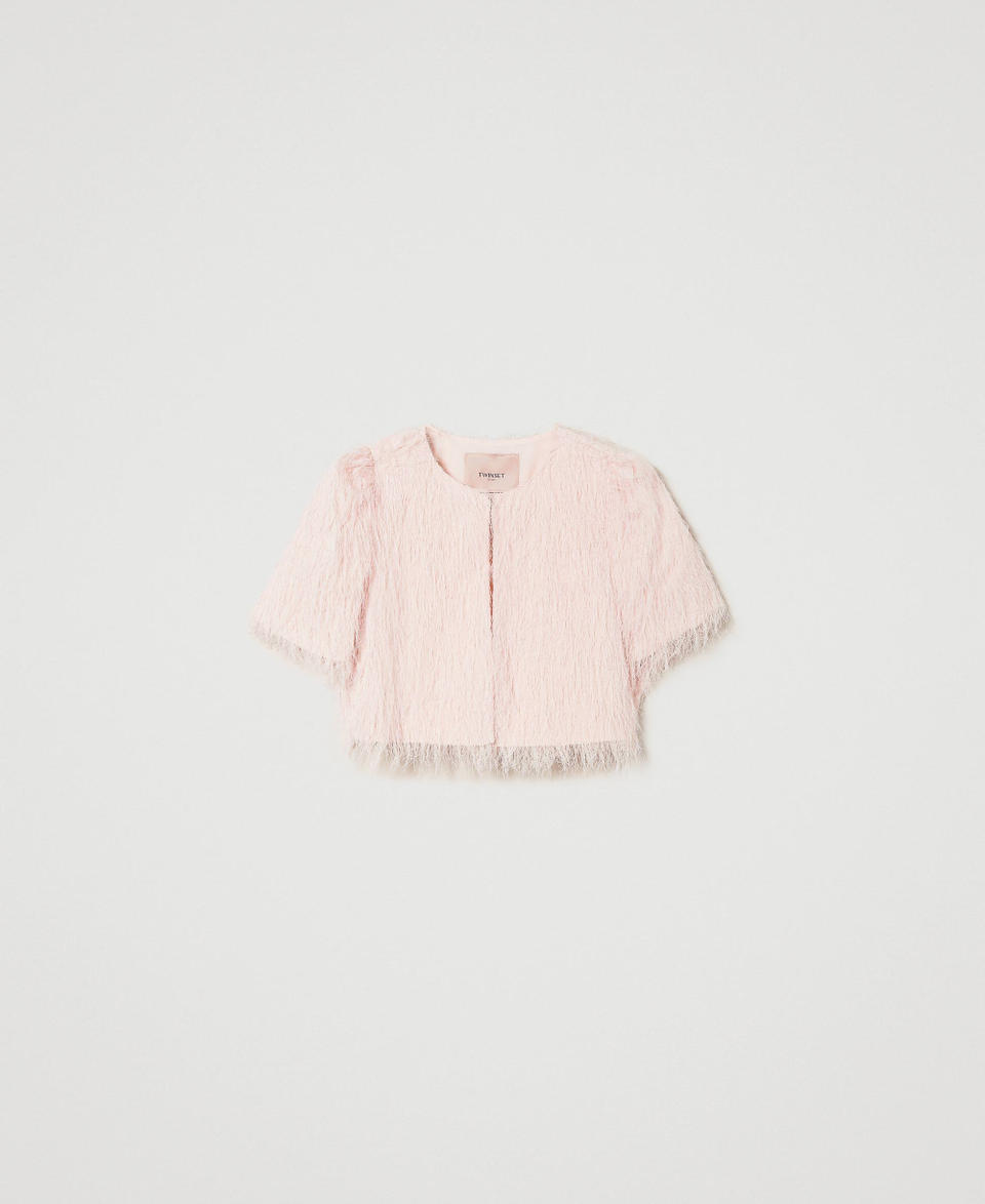 Shrug with feather-like threads Cupcake Pink Woman 241TP2435_00178_S0