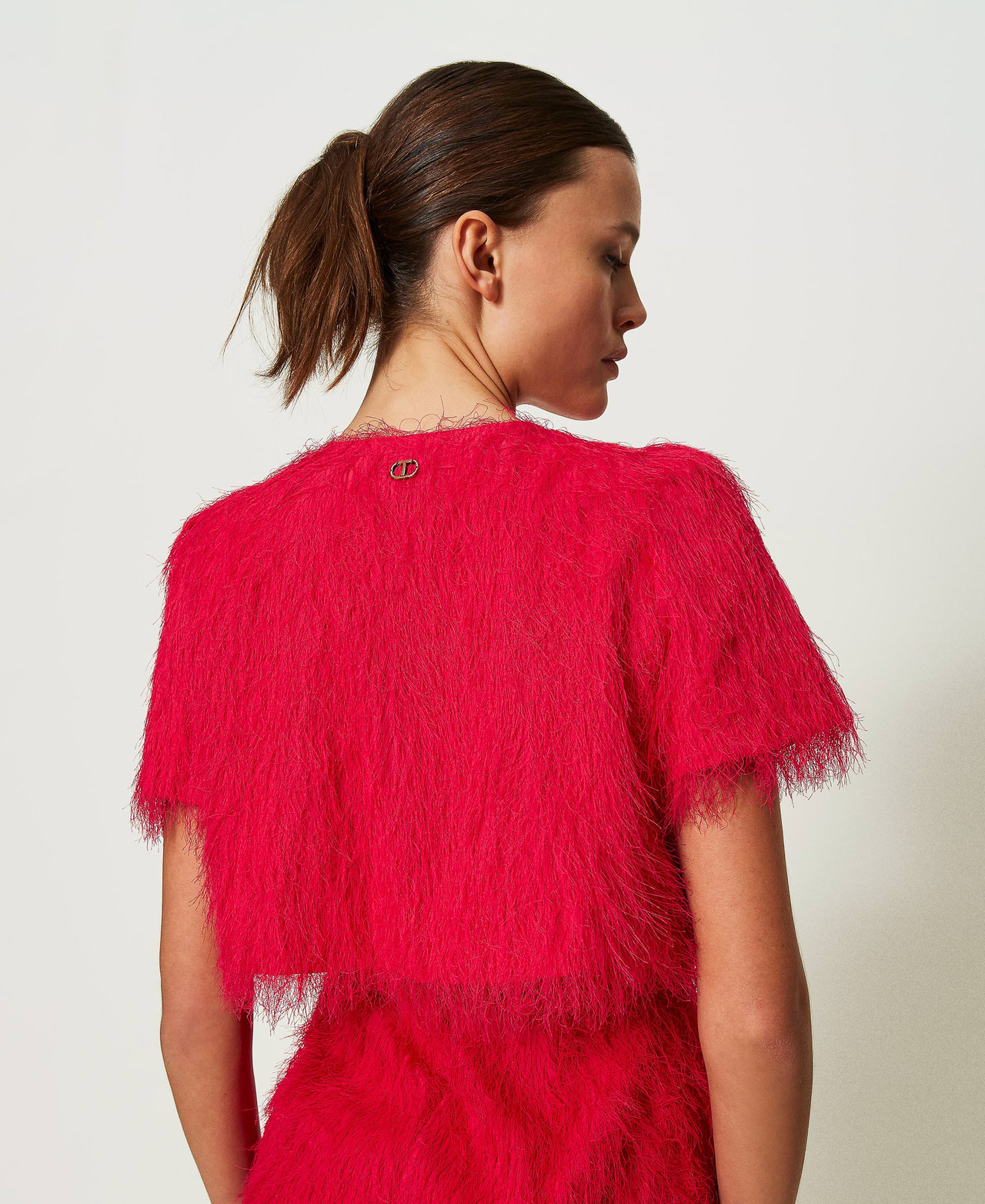 Shrug with feather-like threads "Bright Rose” Pink Woman 241TP2435-03