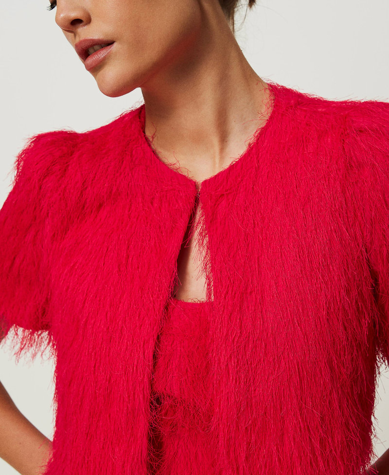 Shrug with feather-like threads "Bright Rose” Pink Woman 241TP2435-04