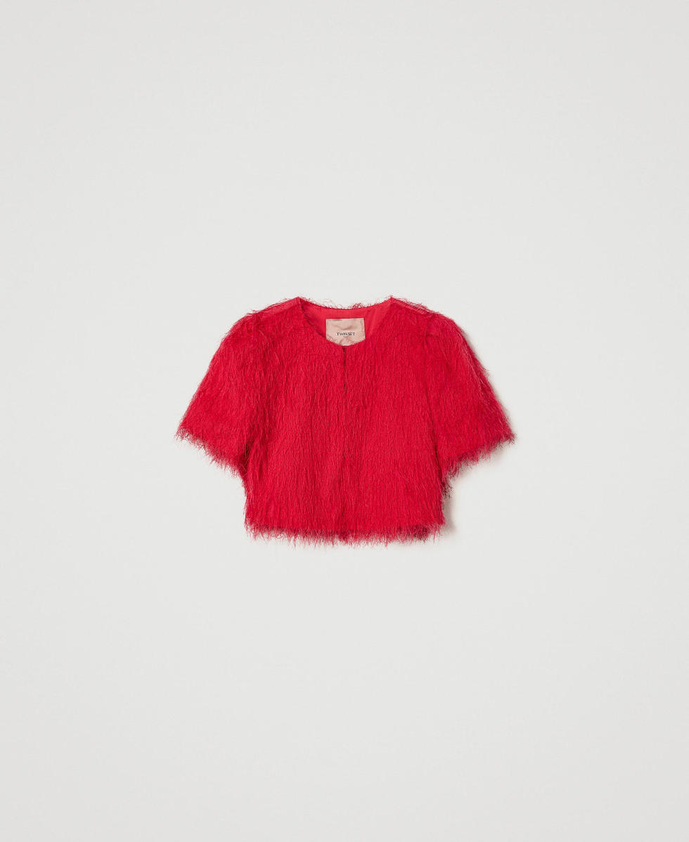 Bol&eacute;ro avec fils effet plumes Rose &laquo;&thinsp;Bright Rose&thinsp;&raquo; Femme 241TP2435_10802_S0