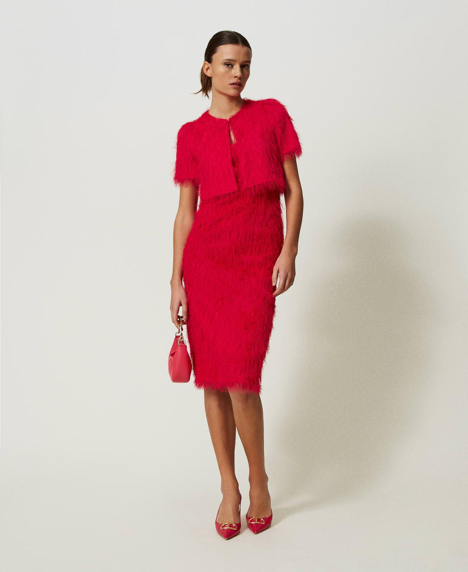 Shrug with feather-like threads "Bright Rose” Pink Woman 241TP2435_10802_T0