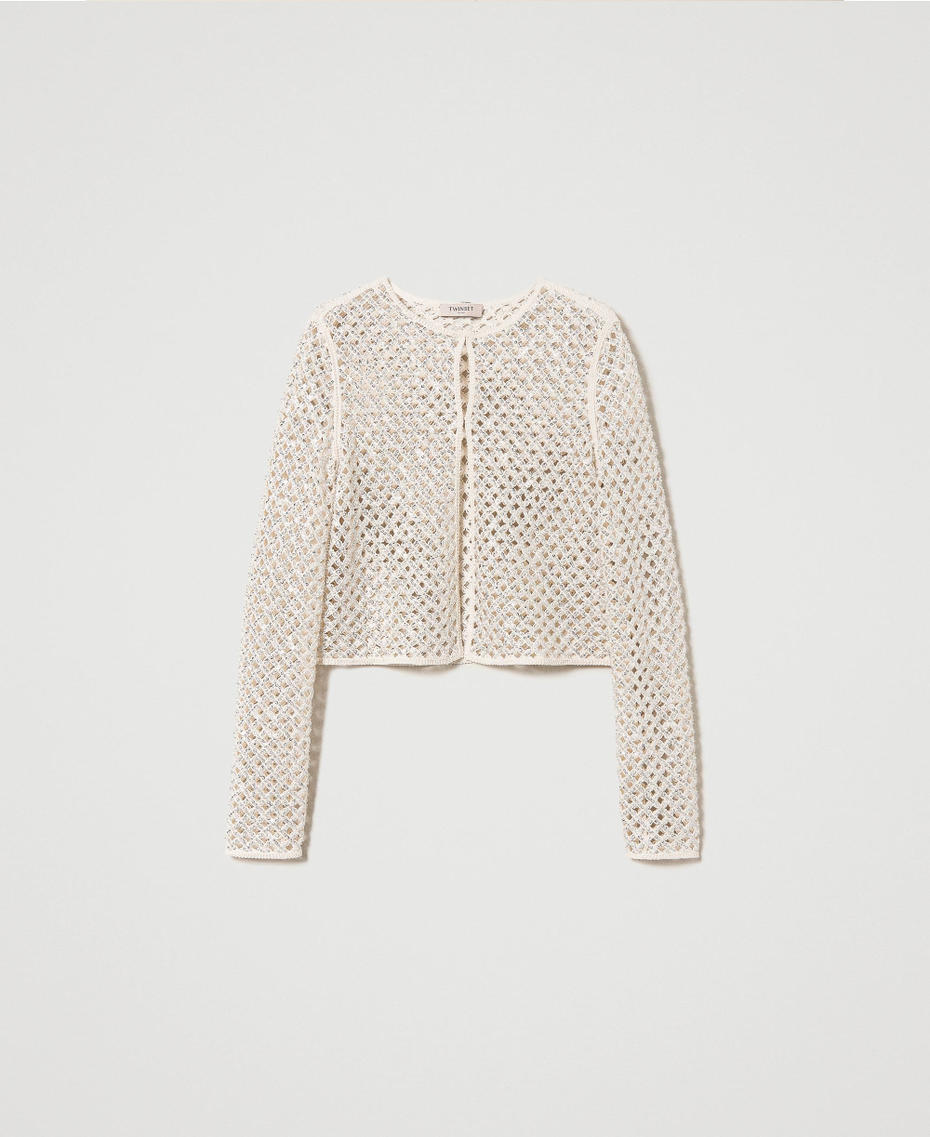 Mesh jacket with embroidery "Almond Milk” Beige Woman 241TP2442-0S