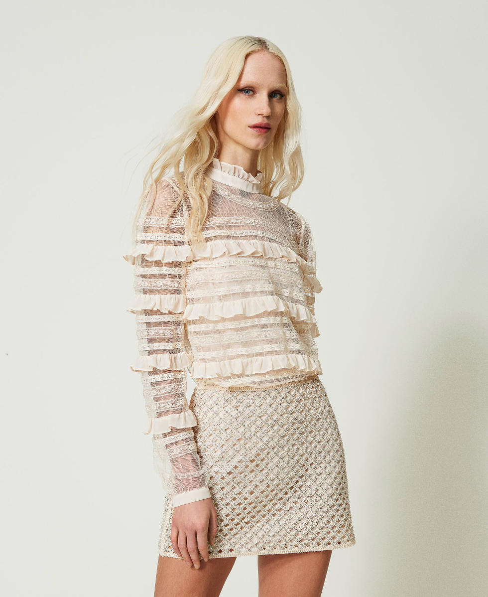 Mini-Netzrock mit Stickerei &bdquo;Almond Milk&ldquo; Frau 241TP2444_11308_01