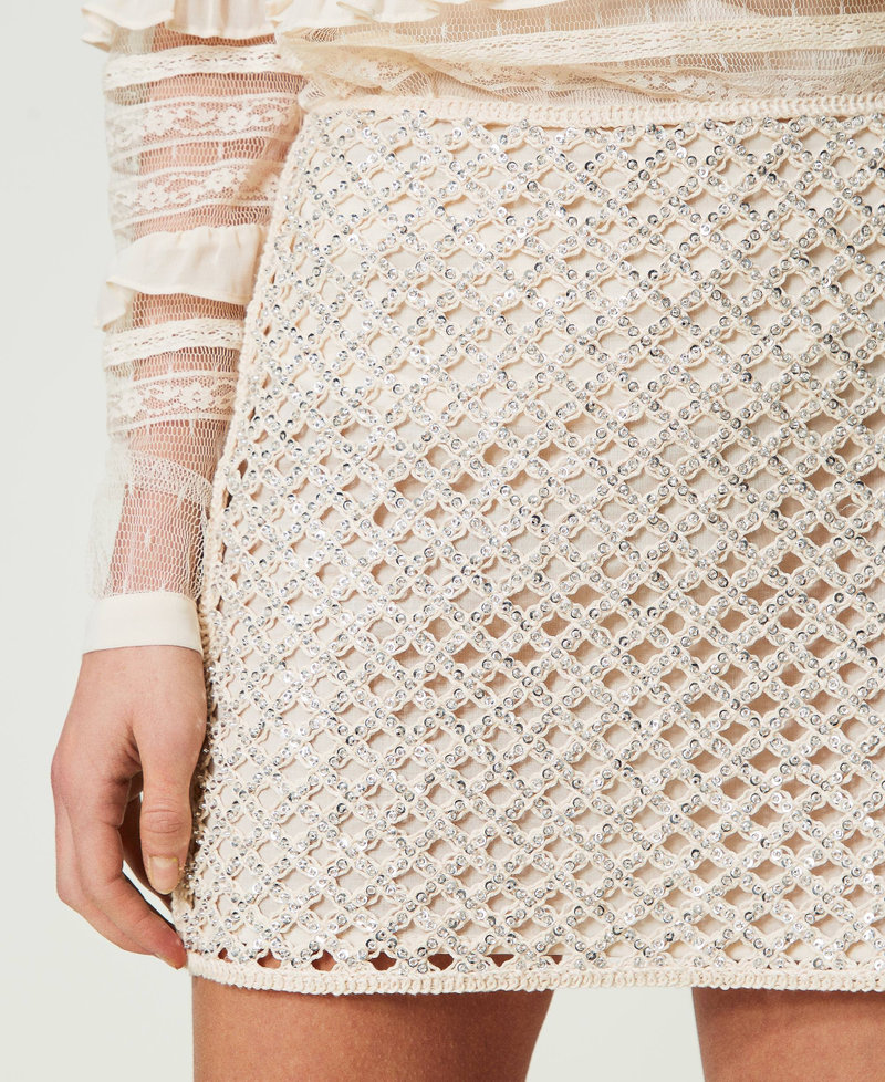 Mesh miniskirt with embroidery