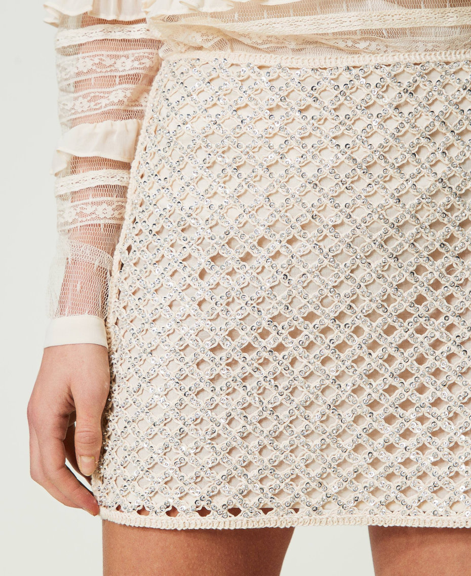 Mesh miniskirt with embroidery