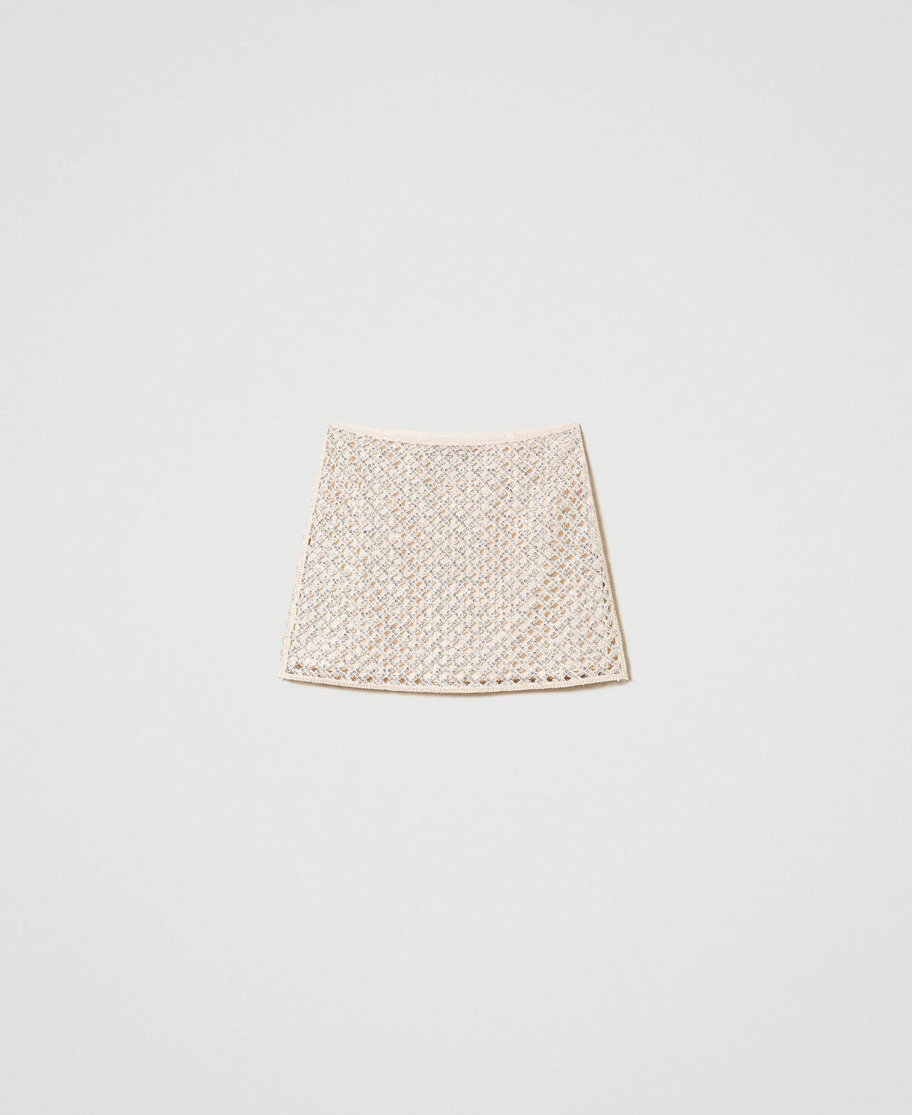 Mesh miniskirt with embroidery "Almond Milk” Beige Woman 241TP2444-0S