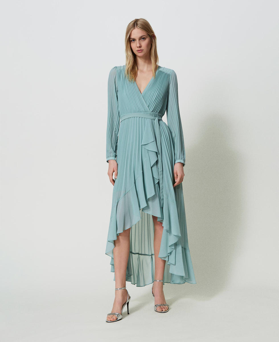 Abito lungo in georgette plisse Donna Azzurro TWINSET Milano