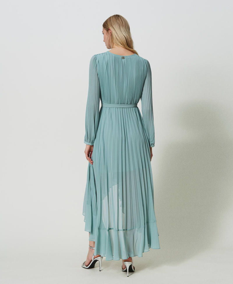 Pleated georgette long dress Sap Pale Blue Woman 241TP2460-03