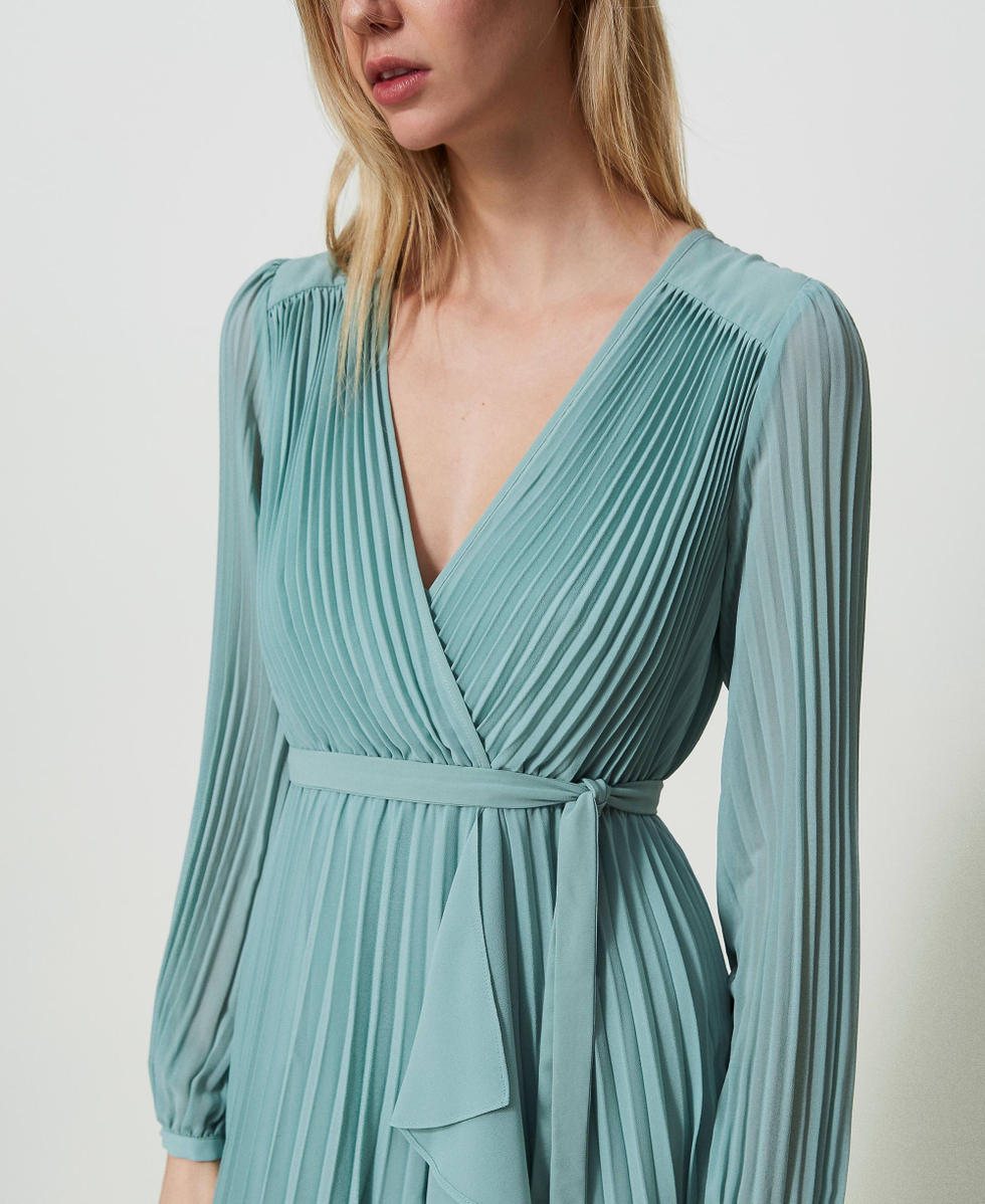 Robe longue en crepe georgette plisse Femme Bleu TWINSET Milano