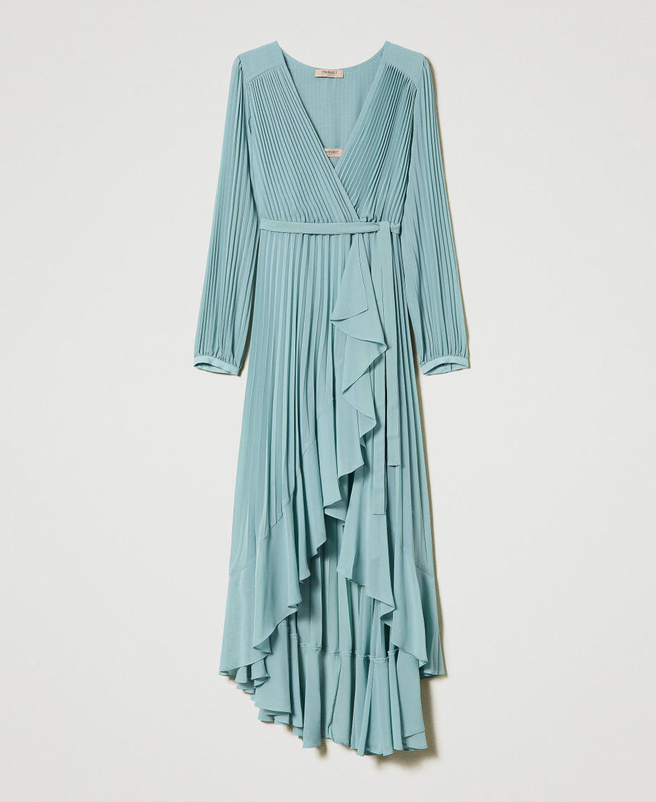 Pleated georgette long dress Sap Pale Blue Woman 241TP2460-0S