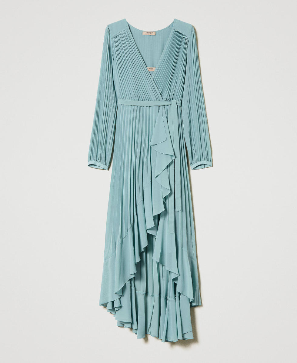 Pleated georgette long dress Woman Light blue TWINSET Milano