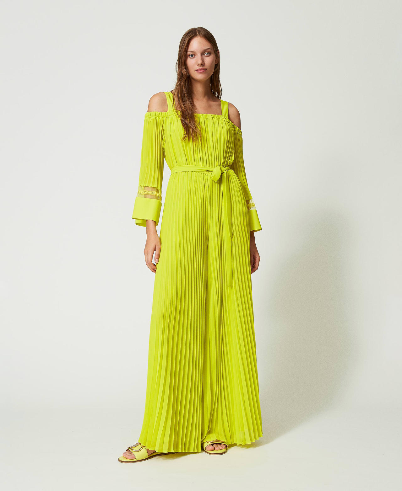 Combinaison en cr&ecirc;pe georgette pliss&eacute; Jaune &laquo;&nbsp;Light Lemon&nbsp;&raquo; Femme 241TP2462_04615_01