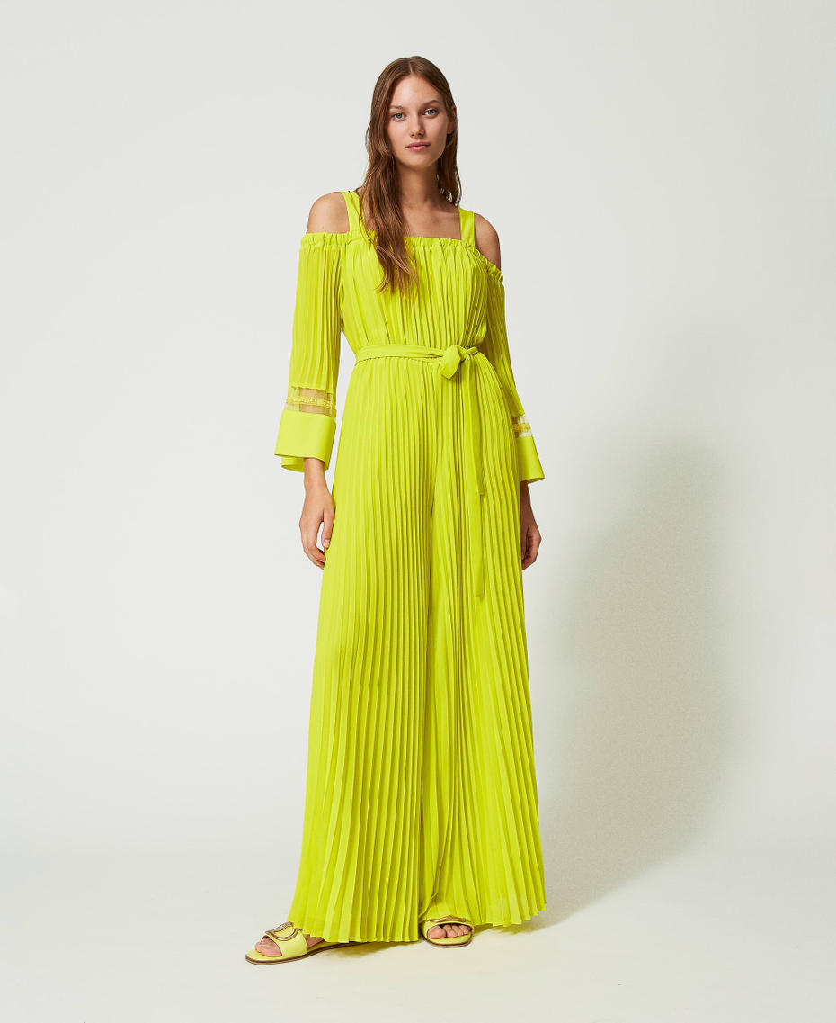 Pleated georgette jumpsuit &ldquo;Light Lemon&rdquo; Yellow Woman 241TP2462_04615_01