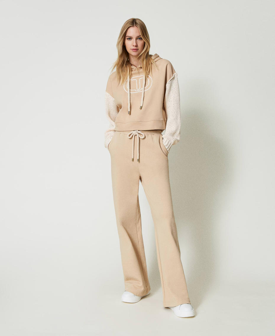 Wide leg plush fabric trousers "Almond Milk” Beige Woman 241TP2493_11308_01