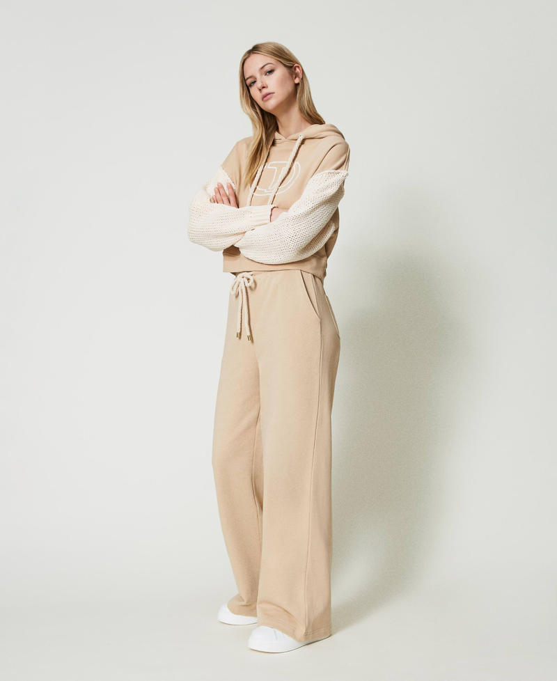 Wide leg plush fabric trousers "Almond Milk” Beige Woman 241TP2493-02