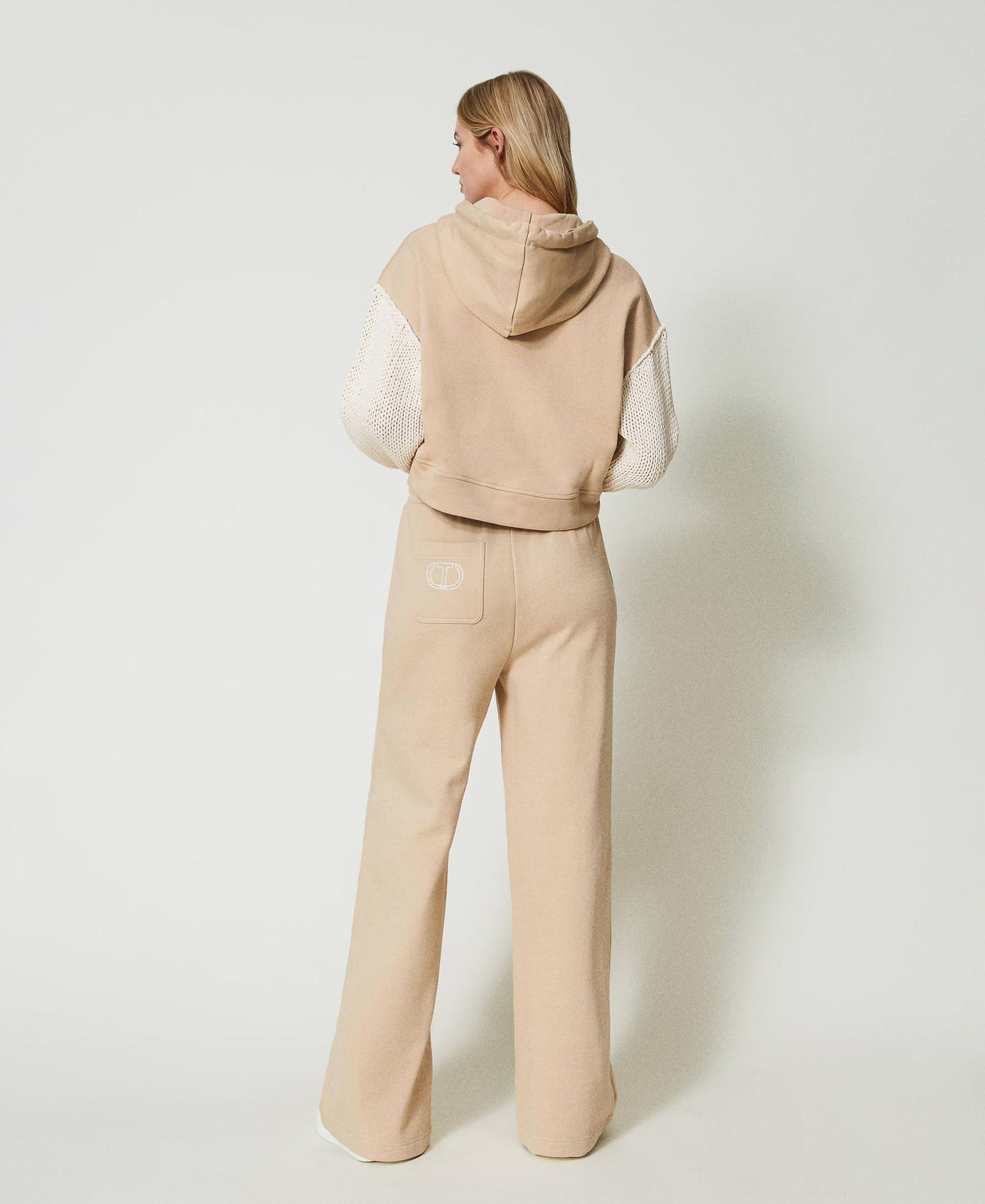 Wide leg plush fabric trousers