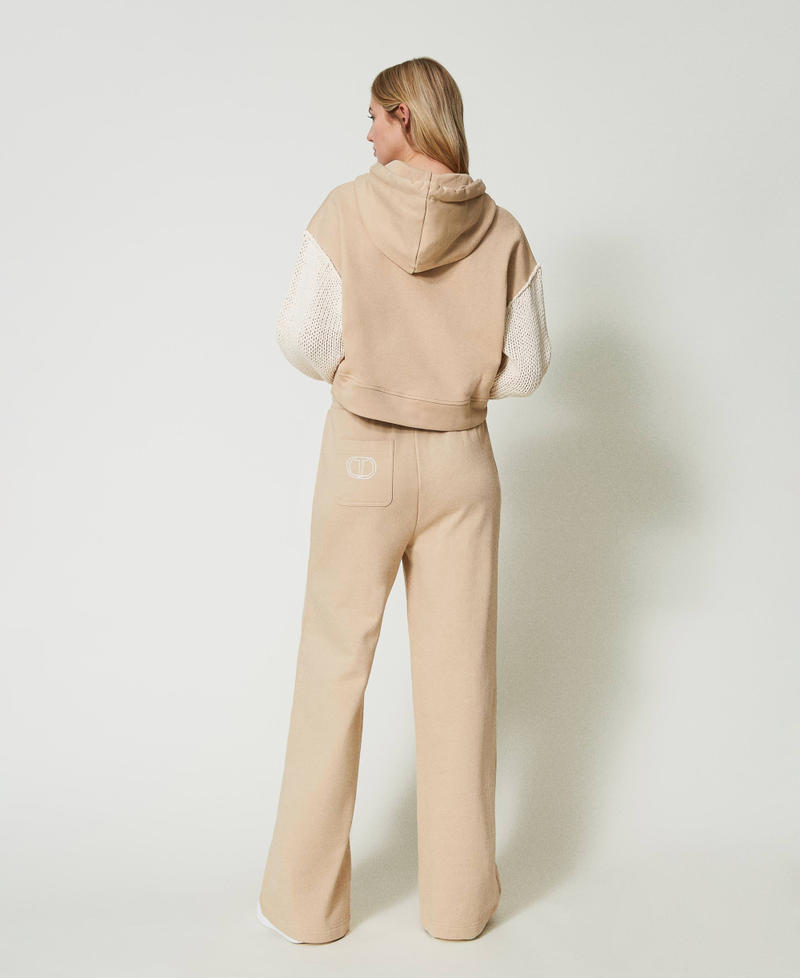 Wide leg plush fabric trousers "Almond Milk” Beige Woman 241TP2493_11308_03