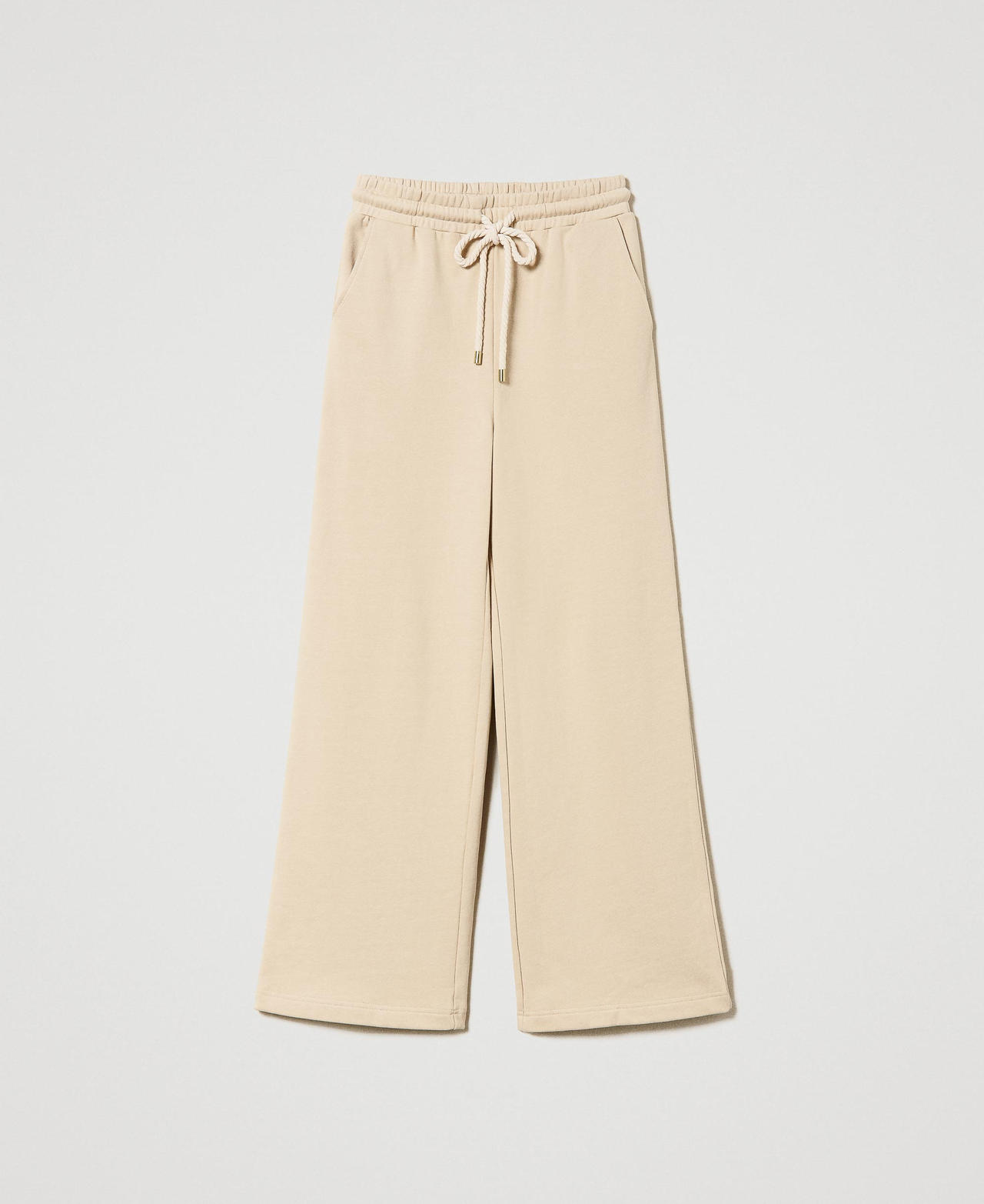 Wide leg plush fabric trousers Woman, Beige | TWINSET Milano