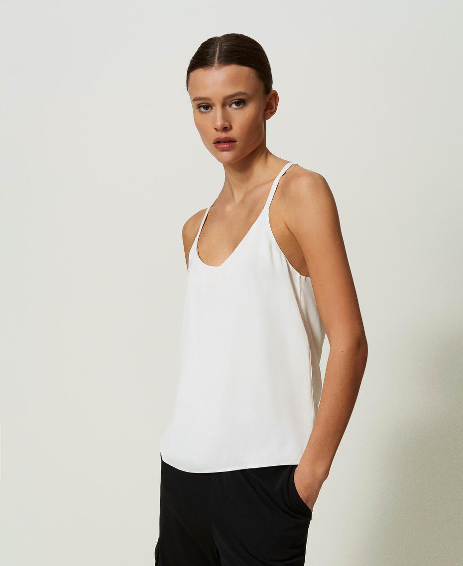 Top con spalline in raso Bianco Neve Donna 241TP2503_00282_05