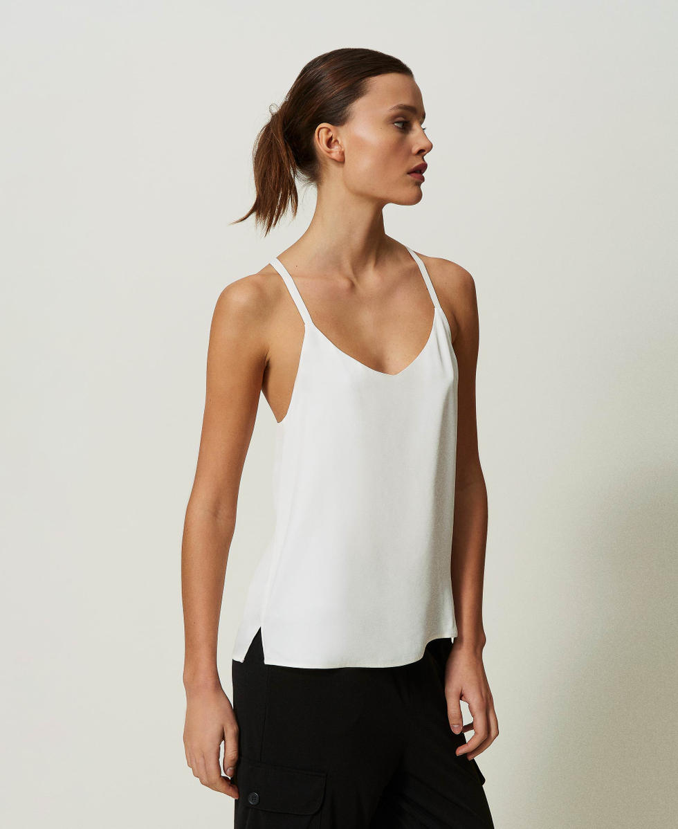 Canotta Sportiva Canotta Con Spalline Sottili Twinset Canottiera Raso  Bianca Top Twinset In Raso Con Spalline