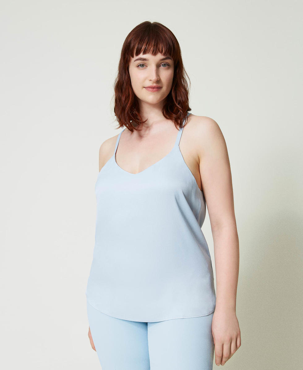 Satin top with shoulder straps Woman Light blue TWINSET Milano