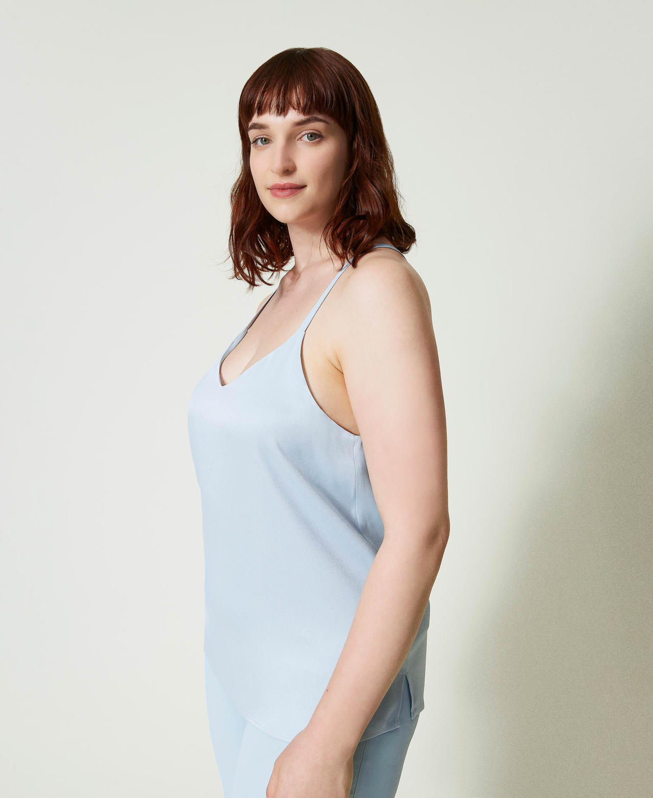 Top con spalline in raso Azzurro "Blue Tear" Donna 241TP2503_11307_02