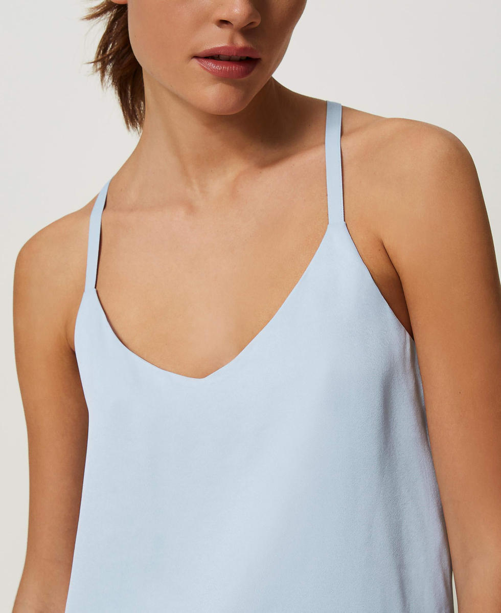 Satin top with shoulder straps "Blue Tear" Light Blue Woman 241TP2503_11307_05