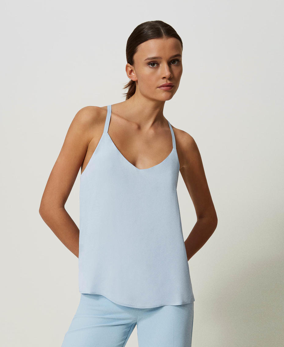 Top con spalline in raso Azzurro "Blue Tear" Donna 241TP2503_11307_06